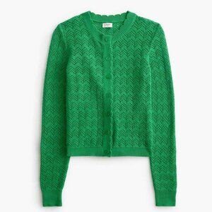 New M J Crew Factory scalloped pointelle cardigan sweater in Bright Clover green